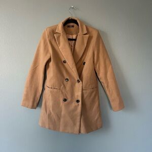 SHEIN Tan Trench Coat Double-Breasted Mid-Length